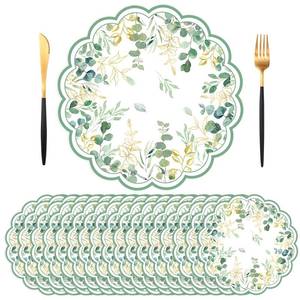 lot 14138 image: SMUAENSS 50PCS Watercolor Eucalyptus Paper Placemats, Gold Greenery Round Disposable Placemats Elegant Botanical Table Mats for Summer Wedding Bridal Showers Dining and Home Party Supplies