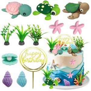 lot 14162 image: Lukinuo Turtle Cake Topper Sea Turtle Birthday Cake Decorations Under the Sea Cake Decoration with Ocean Turtle Starfish Conch and Seashells for Sea Theme Birthday Party Baby Shower Supplies