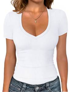 lot 14164 image: Sampeel Summer Tops for Women 2026 Trendy Tight White Tshirts Fitted Shirts Plus Size Spring Clothes Compression Shirts Work Out XXL