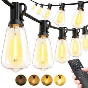 lot 14167 image: Outdoor String Led Patio Lights - 50Ft 15M Outside Waterproof Light With Remote Dimmable ST38 Shatterproof Bulb Connectable Hanging Outdoor Electric Lighting For Backyard Yard Gazebo Porch Party