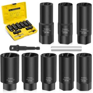lot 14169 image: Topec 10PCS Deep Lug Nut Remover Heavy Duty, 12in Drive Impact Wheel Lock Removal Kit, Spiral Type Lug Nut Removal Tool for Removing Stripped, Broken, Damaged, Rounded Bolts, Nuts and Screws