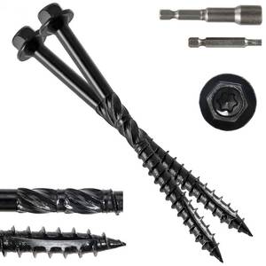 lot 14174 image: #14 x 4 Wood Structural Screws 50 Pack Hex Head Lag Screws, Rust Resistant Timber Screws for TimberLogLandscaping Wood (Black)