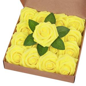 lot 14176 image: BLEUM CADE 16Pcs Artificial Flowers Fake Roses with Stems, Yellow Boxed Foam Roses for DIY Bouquets Centerpieces Wedding Party Arrangement Bridal Shower Decor
