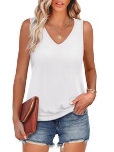 lot 14181 image: ANRABESS Women Tank Tops Summer V Neck Sleeveless Casual Loose Fit Cute Cami Basic T Shirts Solid Tees 2026 Trendy Outfits White X-Large