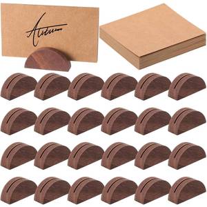 lot 14188 image: Colingmill 24 Pcs Wooden Table Number Stands Wedding Table Name Holder Semicircular Design Place Card Holders with 24 Pcs Tented Cards for Retail Shop Wedding Party Events Decoration(Brown)
