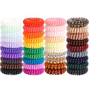 lot 14190 image: Spiral Hair Ties - 40Pcs Solid Colorful Phone Cord Ponytail Holder Spiral Elastic Coils for Women, Girls, Teens - High Stretch, No Crease, Waterproof, Works on All Hair Types