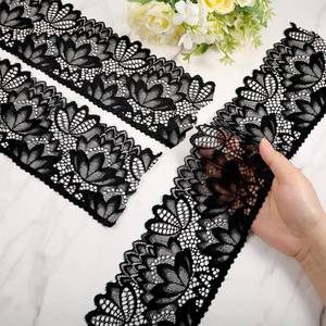 lot 14215 image: WJIAAA Black Lace Trim,5 Yards Stretch Lace Trim Floral Pattern Stretchy Fabric for Wedding Dress Bridal Decorations Sewing Crafts DIY Projects
