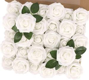 lot 14217 image: MACTING Artificial Flower Roses 30PCS Fake Flowers with Stem Real Touch Foam Roses DIY Bouquet Arrangements Table Centerpieces Party Bridal Shower Summer Wedding Decor,White