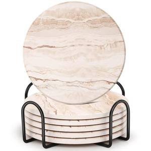lot 14222 image: Acejoz Drink Coasters Set of 6, Absorbent Coaster for Coffee Table Decor, Marble Style Ceramic Coaster for Home Decor, 4 Inches