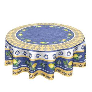 lot 14223 image: Lemon Round Tablecloth 60 Inch Blue Yellow French Country Style Fruit Floral Print Table Cloth Rustic Farmhouse Washable Polyester Table Cover for Kitchen Dining Room Party Indoor Outdoor Home Decor
