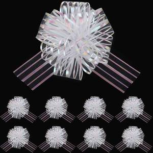 lot 14236 image: TecUnite 10 Pack Pull Bow, Organza White Large 6 Inches Pull String Bows for Wedding Christmas Easter Gifts