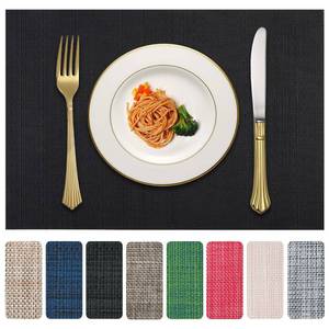 lot 14258 image: LANDVIEW Vinyl Placemats Set of 8, PVC Woven Washable Non-Slip Table Mats, Heat Resistant Wrinkle Free Place Mats for Dining Table, Easy to Clean (8, Black)