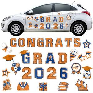 lot 14260 image: Landhoow 30 Pcs Graduation Car Magnets 2026 Senior Graduation Car Decoration Bumper Sticker Congrats Grad Magnet Magnetic Refrigerator Decal for Grad Parade Party Supplies(Orange, Blue)