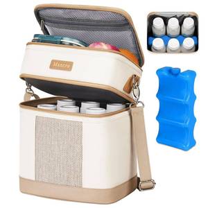 lot 14262 image: Mancro Breastmilk Cooler Bag with Ice Pack, Double Layer Insulated Baby Bottles Bag Fits 6 Bottles Up to 9 Ounces, Portable Breast Pump Cooler Travel Bag for Daycare and Nursing Moms, Beige