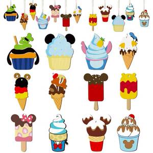 lot 14277 image: Qweryboo 24 Pcs Mouse Wooden Hanging Ornaments,Mouse Tree Summer Decors Mini Dessert Ice Cream Wooden Ornaments Hanging Slices with Rope for Window Holiday Party Decor Valentinefts Day