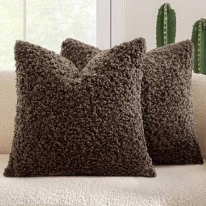 lot 19301 image: MIULEE Pack of 2 Throw Pillow Covers 24x24 Inch Neutral Chocolate Faux Fur Decorative Sherpa Pillow Covers Fuzzy Accent Soft Sheepskin Fleece Cushion Cases for Boho Home Decor Couch Living Room Bed