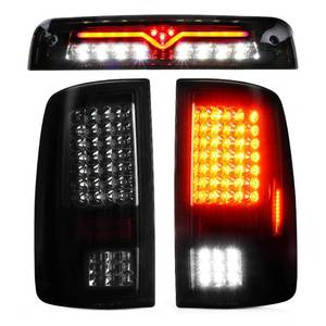 lot 19310 image: Bomusou LED Tail Light Assembly  3rd Brake Light Fit for Dodge Ram 150025003500 2009-2018, for Dodge Ram 1500 Classic 2019 Fit Factory Halogen Model, Not Fit Factory LED, Smoke Lens 3 PCS