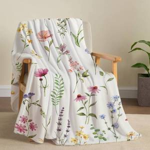 lot 19319 image: Tupmnbry Wildflowers Throw Blanket Botanical Floral Printed Blanket Super Soft Flannel Throw Blankets Lightweight Fluffy Plush Fuzzy Bed Blankets for Bedding Sofa 50inX60in