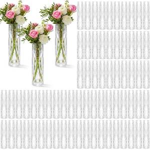 lot 19343 image: Ninehaoou 100 Pcs Plastic Bud Vases in Bulk Clear Small Flowers Vases for Centerpieces Wedding Decorations Home Banquet Formal Dinners Party Table Decor Office Ornaments (1.2  5.5inch,Pattern)