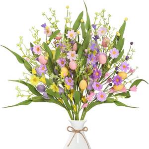 lot 19355 image: Sggvecsy Artificial Easter Stems 6 Pcs Spring Egg Picks with Colorful Daisies Berries Greenery Leaves Twig Branches for Easter Arrangement Centerpiece Easter Celebration Home Vase Decor