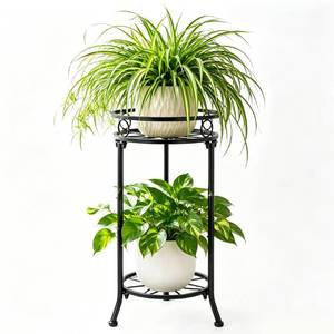 lot 19366 image: YHIJURS Plant Stand Indoor 2-Tier,20.3 Outdoor Tall Metal Plant Stands Black,Single Corner Heavy Duty Potted Holder Rack Rustproof,Flower Pot Stand for Planter Garden Balcony Patio Office Home