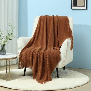 lot 19368 image: CREVENT Rustic Farmhouse Knit Throw Blanket for Couch Sofa Chair Bed Home Decoration, Soft Warm Cozy Light Weight for Spring Summer Fall (50ftftX60ftft Caramel)