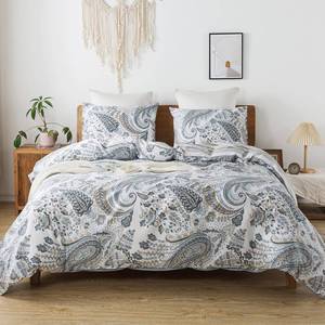 lot 19369 image: HoneiLife Cotton Duvet Cover Queen - 3pcs Paisley Comforter Cover, Soft and Breathable Floral Bedding Duvet Cover Sets with Zipper Closure and Corner Ties, Wildflower Comforter Cover Sets All Season Use