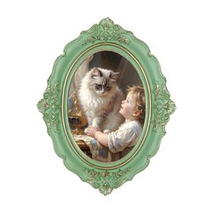 lot 19372 image: SOLCHRYHOM Vintage Picture Frame, 4x6 Antique Photo Oval Frames, Home Retro Decor for Tabletop Wall Hanging, Vintage-Style Classic Picture Frame for Wall Art, Oval Picture Frames, Green and Gold