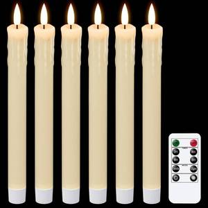 lot 19373 image: GenSwin Drip Wax Flameless Taper Candles Flickering with 10-Key Remote, Battery Operated Led Warm 3D Wick Light Window Candles Real Wax Pack of 6 Christmas Home Wedding Decor(Ivory, 0.78 X 9.64 Inch)