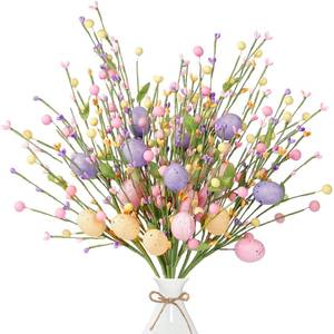 lot 19374 image: Sggvecsy Artificial Easter Stems 6 Pcs Spring Berry Picks with Eggs Colorful Berries Leaves Twig Branches Sprays for Easter Celebration Arrangement Centerpiece Home Vase Decor