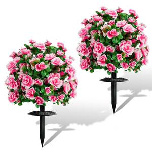 lot 19381 image: AZXVT Artificial Flowers for Outdoors, Faux Outdoor Plants Fake Plants Topiary Balls Artificial Outdoor Set of 2 with Ground Spike for Home Front Porch Patio Garden Decor (Pink)