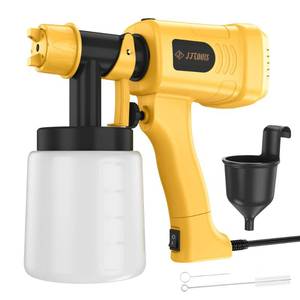 lot 19383 image: JFTOOIS Paint Sprayer 400W, 3 Spray Patterns Hvlp Spray Paint Gun, Adjustable Spray Width and Flow, Container and Cleaning Tools, for House Painting, Furniture, Cabinets, Walls, Fence Etc (Used)