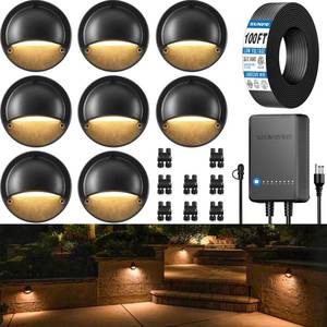 lot 19394 image: SUNVIE All-in-One Low Voltage Deck Lights Kit, 8 Pack 5W Low Voltage Landscape Lighting with 60W Transformer 100FT Wire and Connectors, 3000K 12-24V ACDC LED Deck Step Lights for Fence Post Patio