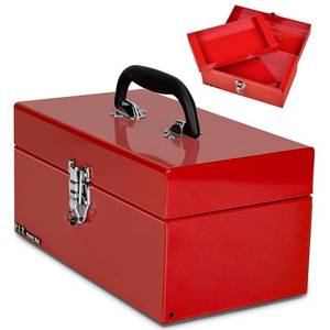 lot 19395 image: P.I.T. 12 Inch Tool Box,Portable Small Steel ToolBox with Metal Latch Closure for Household, Warehouse,Tools Storage,Red