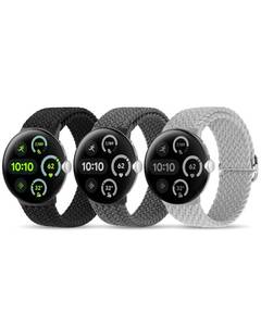 lot 20086 image: BlackPro Nylon Bands Compatible with Google Pixel Watch BandsGoogle Pixel Watch 2Pixel Watch 3 41mm Band for Women Men, Adjustable Stretchy Braided Straps with Upgraded Connector for Pixel Watch Bands (BlackSpaceGreyLightGrey)