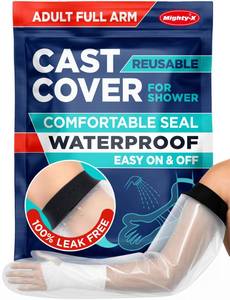 lot 20090 image: 100percent Waterproof Cast Covers for Shower Arm - Tight Seal - Reusable Adult Full Arm Cast Protector - Hand, Wrist, Elbow, Forearm - After Surgery Bandage and Dressing Bag Sleeves for Wounds and Burns