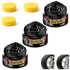 lot 20095 image: 3Pcs Premium Tire Coating and Trim Restorer, New Tire Polishing Paste, Car Tire Shine with Sponge, Long-Lasting Tire Ceramic Coating, Bring Back the Original Deep Black Shine to Rubber and Plastic