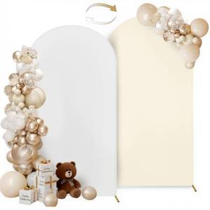 lot 20121 image: Hemmotop 7.2 ft Arch Backdrop Cover (One Piece Double Color), White and Beige Spandex Arch Stand Covers, Fabric Stretchy Background for Balloon Arches, Wedding, Birthday Party, Baby Shower