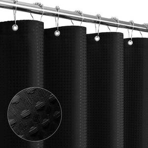 lot 20124 image: Gibelle Black Shower Curtain, Waffle Weave Textured Fabric Shower Curtain for Bathroom - Soft Cloth and Hotel Spa Luxury, Water Repellent, Machine Washable, 72X72, Black