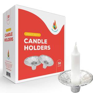 lot 20127 image: The Dreidel Company Extra Heavy Disposable Candle Holders, 50 Pack - Disposable Candle Drip Cup, Aluminum Foil Drip Cup Bobeches (Open Box, May Be Missing Pieces)