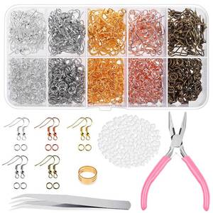 lot 20128 image: Earring Hooks, Audab 1400pcs Making Kit with 200pcs Ear Ring 1000pcs Jump Rings, Backs and Jewelry Pliers for Supplies Findings (Missing Pliers and Tweezers)