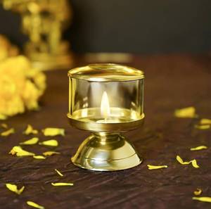 lot 20135 image: 4our Faith Brass and Glass Niranjan Diya for Puja  Traditional Indian Oil Lamp for Diwali Decoration and Pooja  Home Decor  Borosilicate Glass  Ideal Gift - Pack of 1 (2.25 Inches)