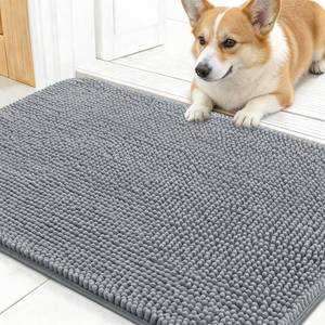 lot 20136 image: OLANLY Dog Door Mat for Muddy Paws 24x16, Absorbs Moisture and Dirt, Absorbent Non-Slip Washable Doormat, Quick Dry Chenille Mud Mat for Dogs, Entry Indoor Entryway Carpet for Inside Floor, Grey
