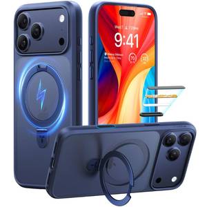 lot 20137 image: TORRAS Ostand for iPhone 17 Pro Max Case, Military Grade Protection Fit for MagSafe Built in Kickstand Camera Control Button Translucent Magnetic Slim Back Soft Edge, Deep Blue