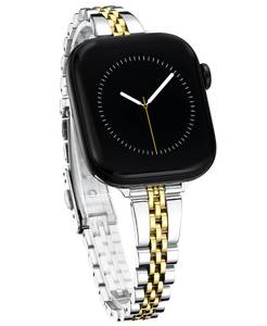 lot 20155 image: Thin Watch Band for Apple Watch Series 11, 10, 9, 8, 7, 6, 5, 4, 3, 2, 1 and SE 321 for Women, Dressy Stainless Steel Metal Band for Apple Watch 40mm 41mm 42mm 38mm for iWatch Silver Gold Two Tones