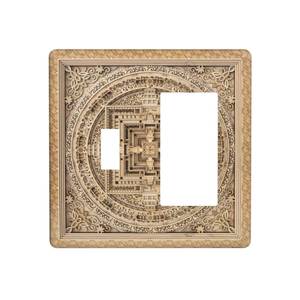 lot 20157 image: Rustic Wood Kalachakra Mandala 2 Gang Single Toggle Rocker Combination Light Switch Covers Wall Plate Cover Electrical Faceplate Decorative Switchplate for Farmhouse Country Bedroom Kitchen Decor
