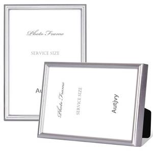 lot 20158 image: Autjvy 4x6 Picture Frame Set of 2, Silver Brushed Modern Simple Thin Aluminum Metal Photo Frame with HD Real Glass, Display for Tabletop and Wall Collage, 2 Pack