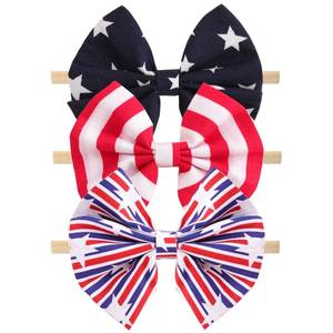 lot 20159 image: NCMAMA 4th of July America Flag Baby Headbands Cheer Bow, Baby Girls Red White Blue Star Spangled Patriotic Hair Bow for Newborns Toddlers Small Children,3 Pcs (America Flag-B)