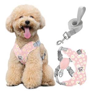lot 20164 image: Pawaboo Small Dog Harness and Leash Set, Puppy Harness X-Frame No Pull No Choke, Dog Vest Harness Adjustable for Small Medium Sized Dogs,Soft Breathable Pet Harness for Walking Outing, M, Pink Daisy
