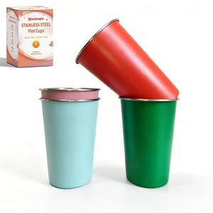 lot 20171 image: HAMIZHONGTAI 4 Pack Stainless Steel Cups 16oz - Colorful Stackable Shatterproof Metal Cups and stainless steel tumbler, Reusable BPA-Free Metal Drinking Cups for Camping, Travel, Outdoors